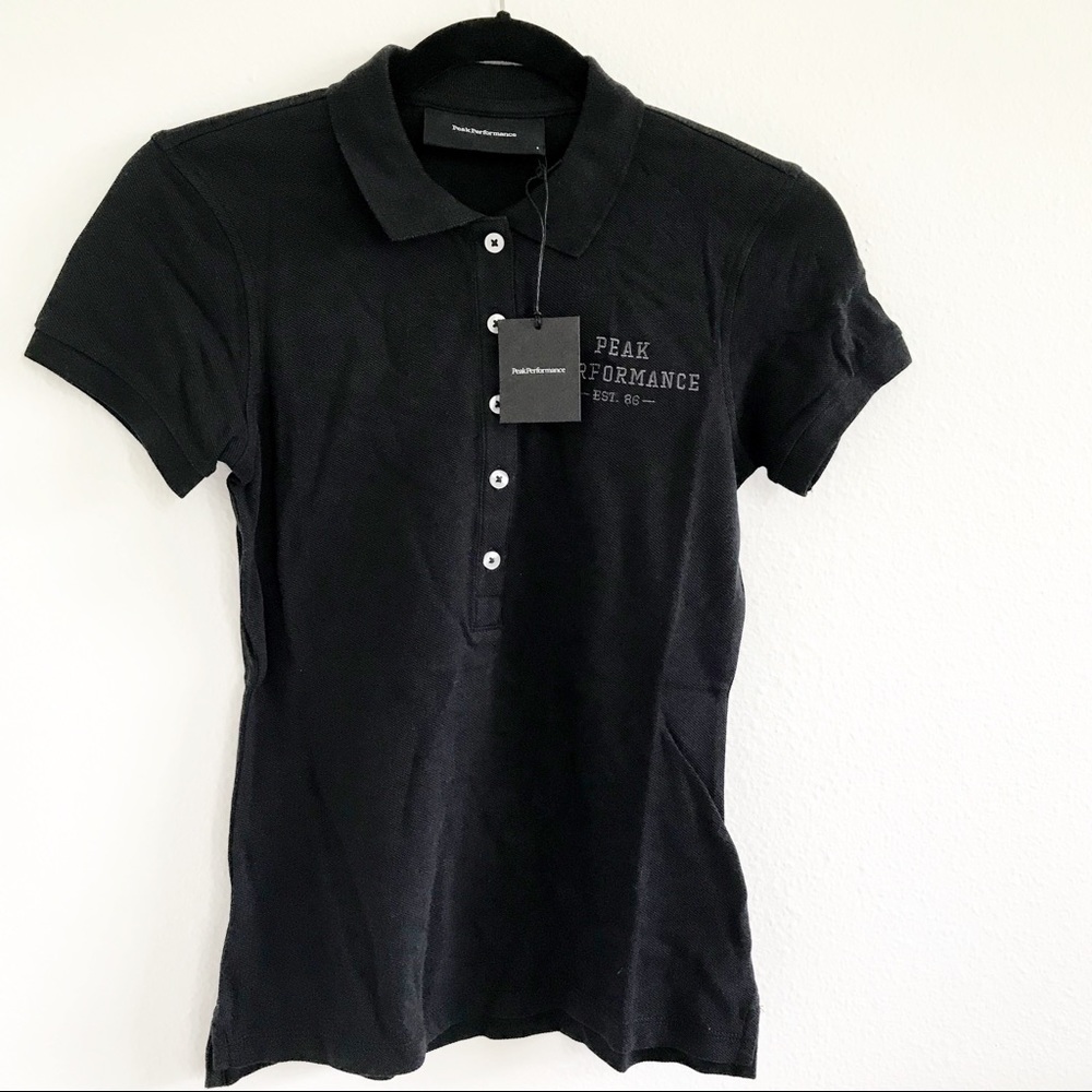 NWT Peak performance Black short sleeve polo style 100% cotton  top S
